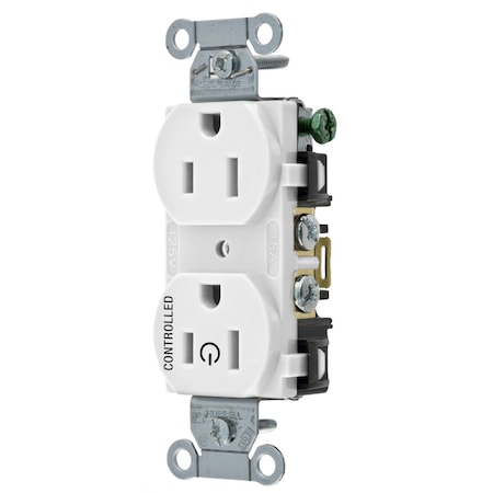 Hubbell Wiring Device-Kellems Straight Blade Receptacle, 5-15R, 15 A, 125V AC, 2 Pole, 3 Wire, Grounded BR15C1WHI